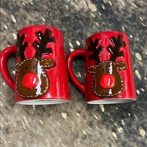 Mudpie Festive Reindeer Red Mugs Set of 2